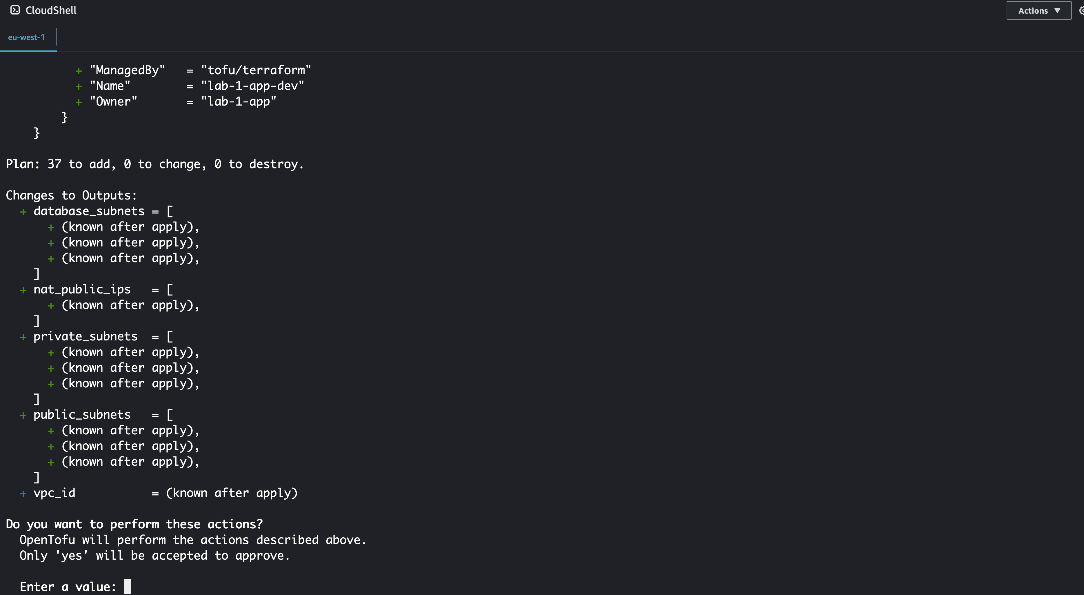 tofu apply output and prompt