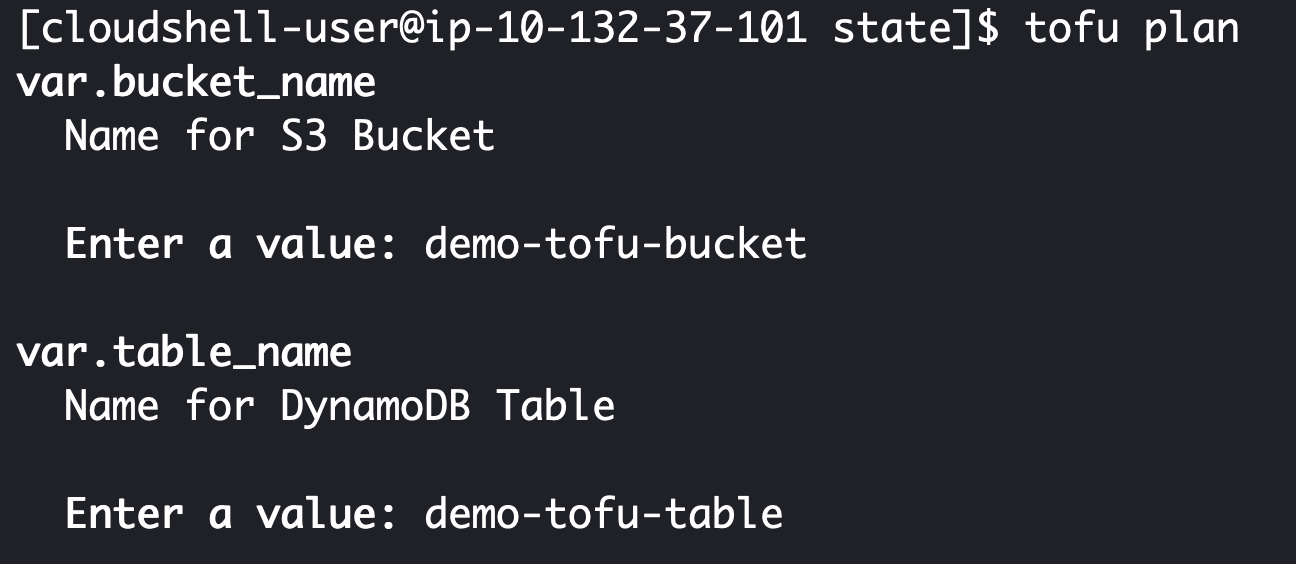 Prompt to enter bucket and table name